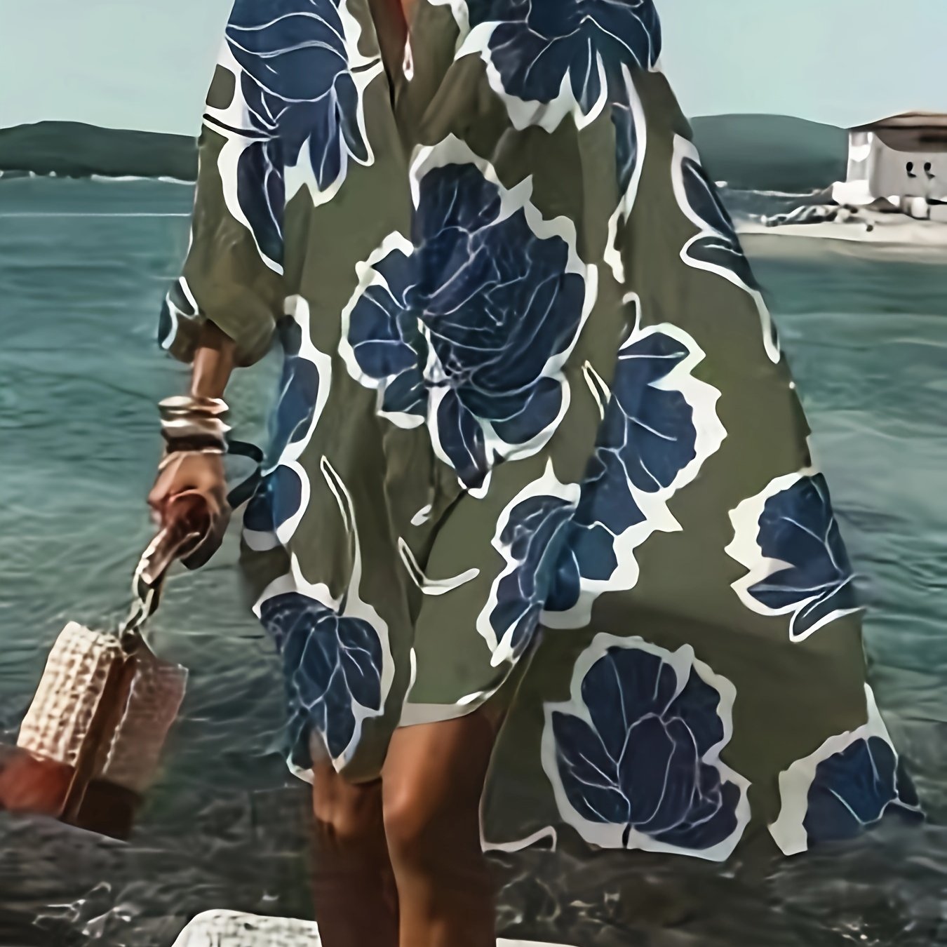 floral print v neck dress elegant short sleeve dress for vacation womens clothing