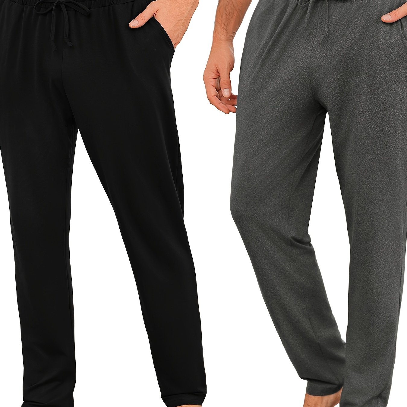 Image of 2-pc Men's Long Pants With Pockets, Relaxed Fit, Men's Sleepwear Trousers, Casual Trousers, Lounge Pants