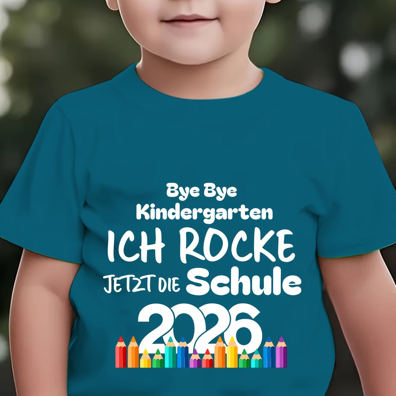 Image of Graduation Season Summer Boys' Fashion Short-sleeve " Kindergarten Jetzt Die Schule 2026" Rainbow Pencil Cartoon Print Outdoor Casual Top Ny-dx9872