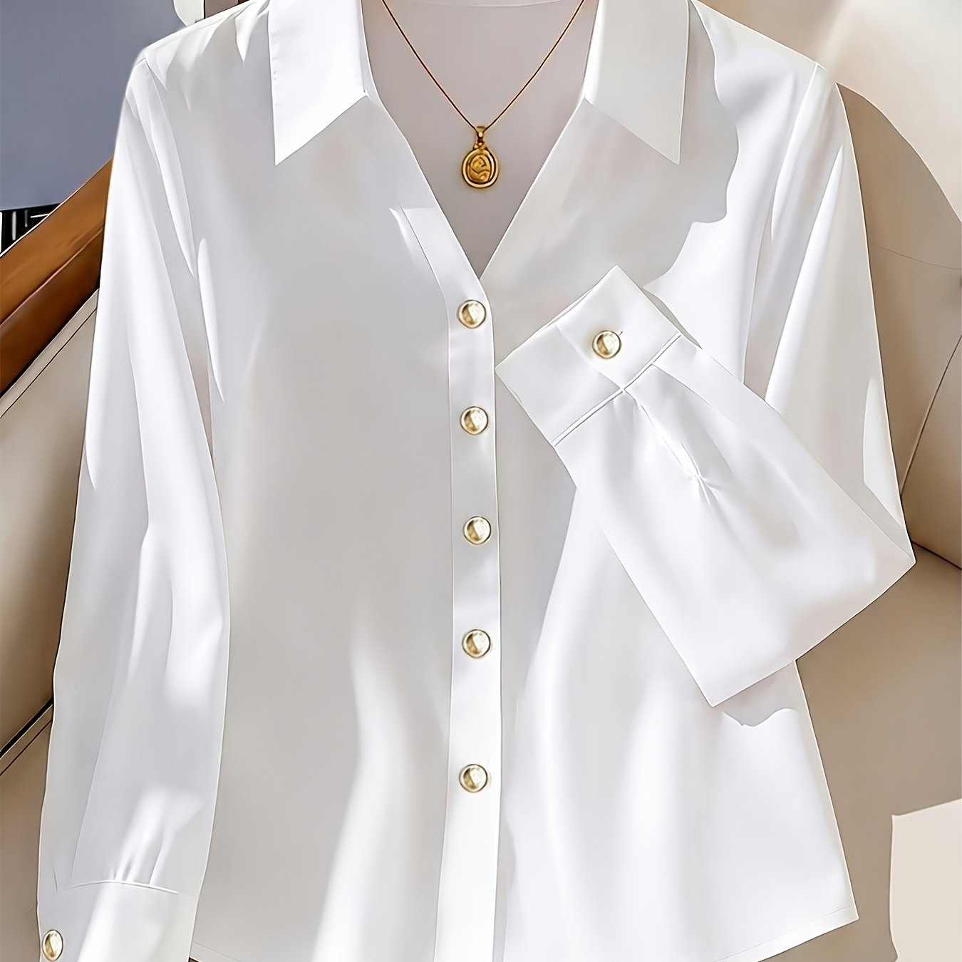 TEMU Nouveau haut pour femme, chemise décontractée à manches longues de couleur unie, blouse décontractée et adaptée aux , aux sorties et
