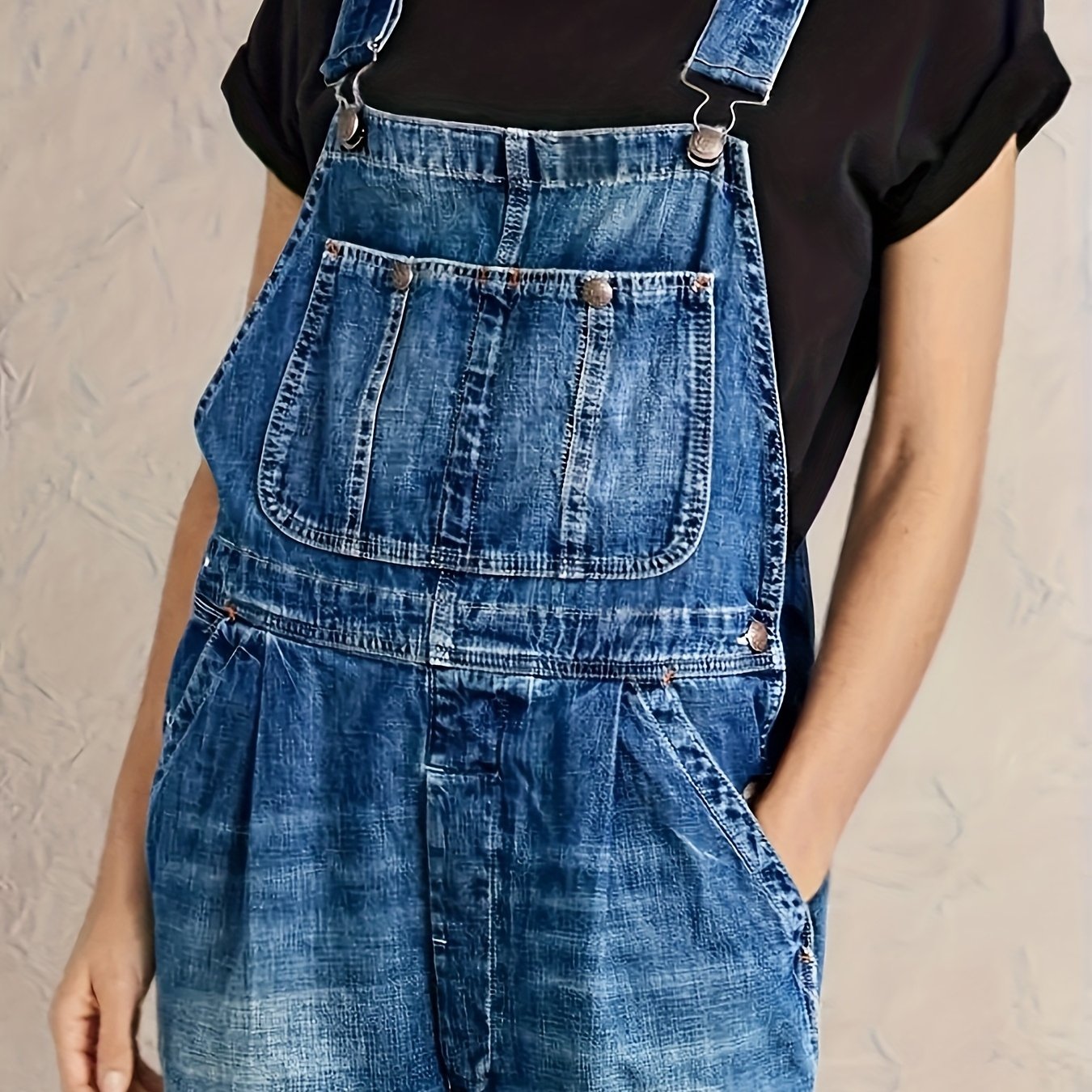 TEMU New Women's Denim Overalls, Three-dimensional Tailoring Loose Straight Version, Washed Classic Fashion Versatile, Multi- Workwear Style, Elastic