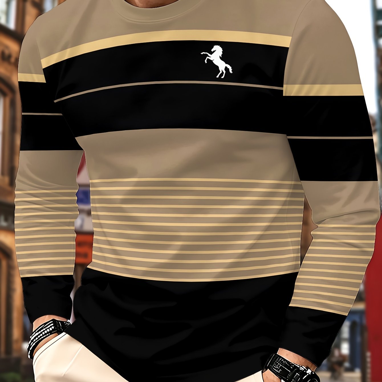 TEMU 1pc Men's Casual Long-sleeved T-shirt, Regular Fitted Round Neck, Comfortable And , Street Style, Fashionable Top, Soft Fabric, For Daily Casual
