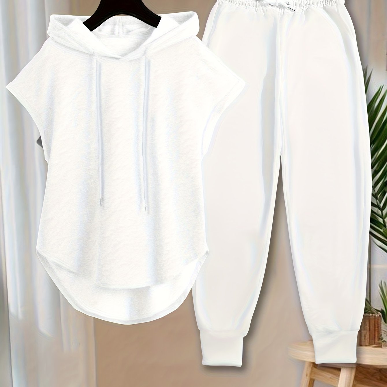 TEMU Conjunto de 2 piezas para mujer: Sudadera con capucha sin y pantalones largos casuales