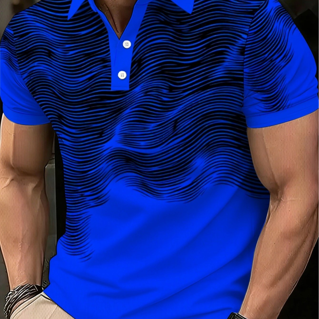 TEMU Men's Blue Button Collar Shirt - Lightweight Short Sleeve Button-front Collar Collar Suitable For Office, Casual Wear, Spring/summer Outfits,