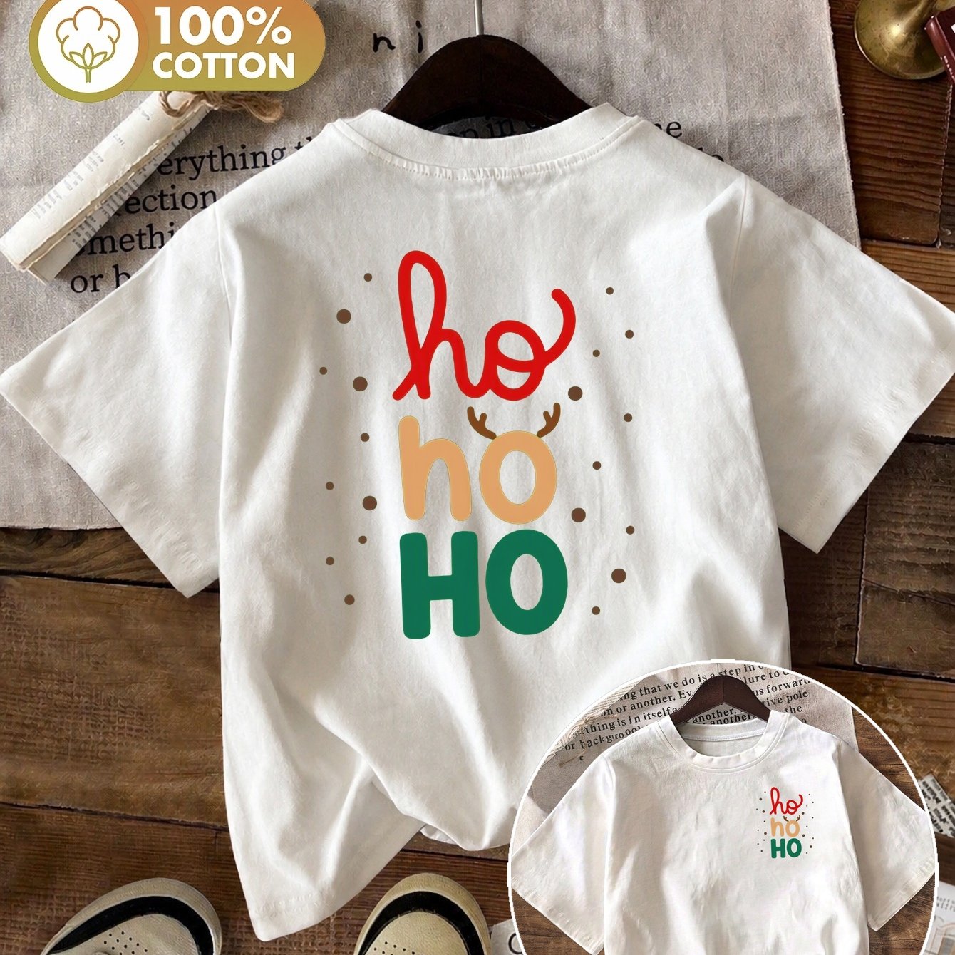 Image of Oversized T Shirt Women, Local Warehouse, Christmas Ho Lettering Graphic Tee, 100% Short Sleeve Pullover, Crew Neck Loose Fit, Acid Wash Vibrant , Machine Washable Dx4594bw
