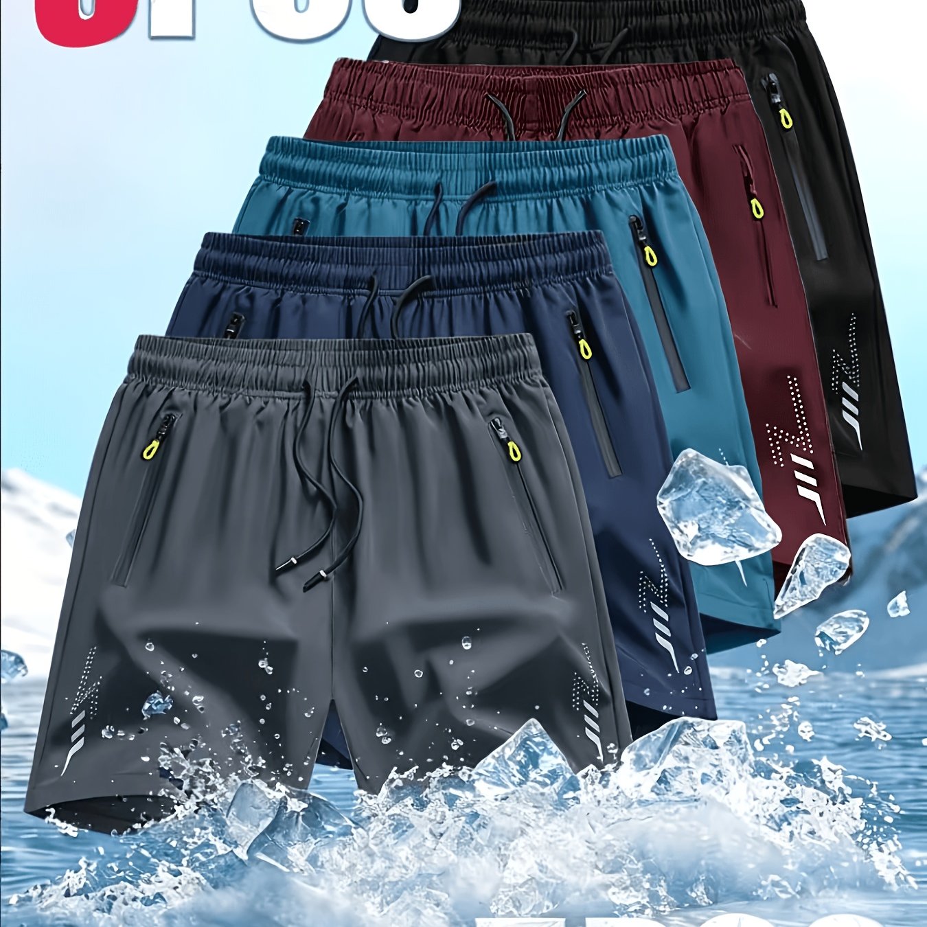 TEMU 5pcs Men's Fashionable Trendy Sports Shorts With Side Zipper Pockets, Drawstring Waist, And Multiple Color Combinations Bermuda