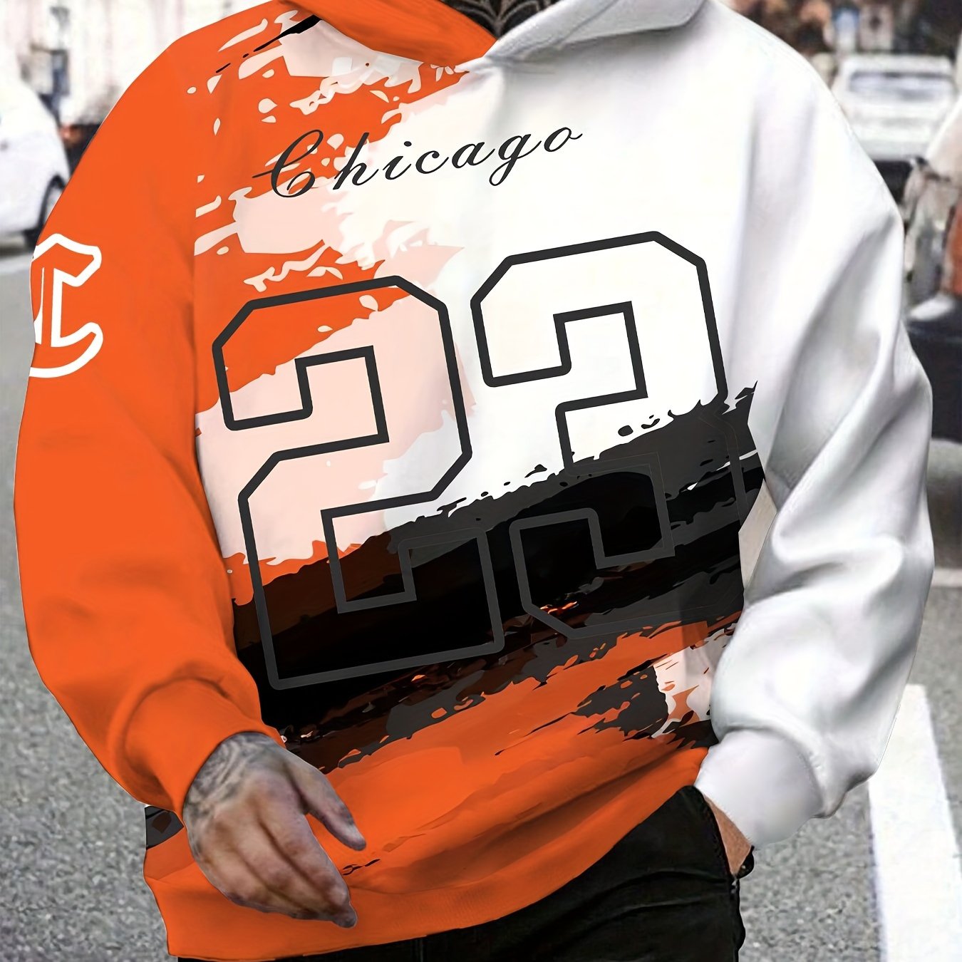 TEMU 23 Print Fashion Men's Casual Long-sleeved Round Neck Pullover Sweatshirt, Suitable For Outdoor Sports, Suitable For Autumn And Spring, With