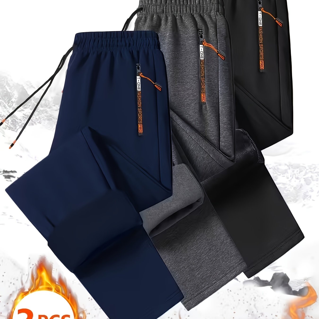 TEMU 3pcs Autumn Winter Men's Warm Trousers, Men's Athletic Pants, Men's Fashion Casual Trousers, Zipper Pockets, Letter Print, Cold Resistant Warm,