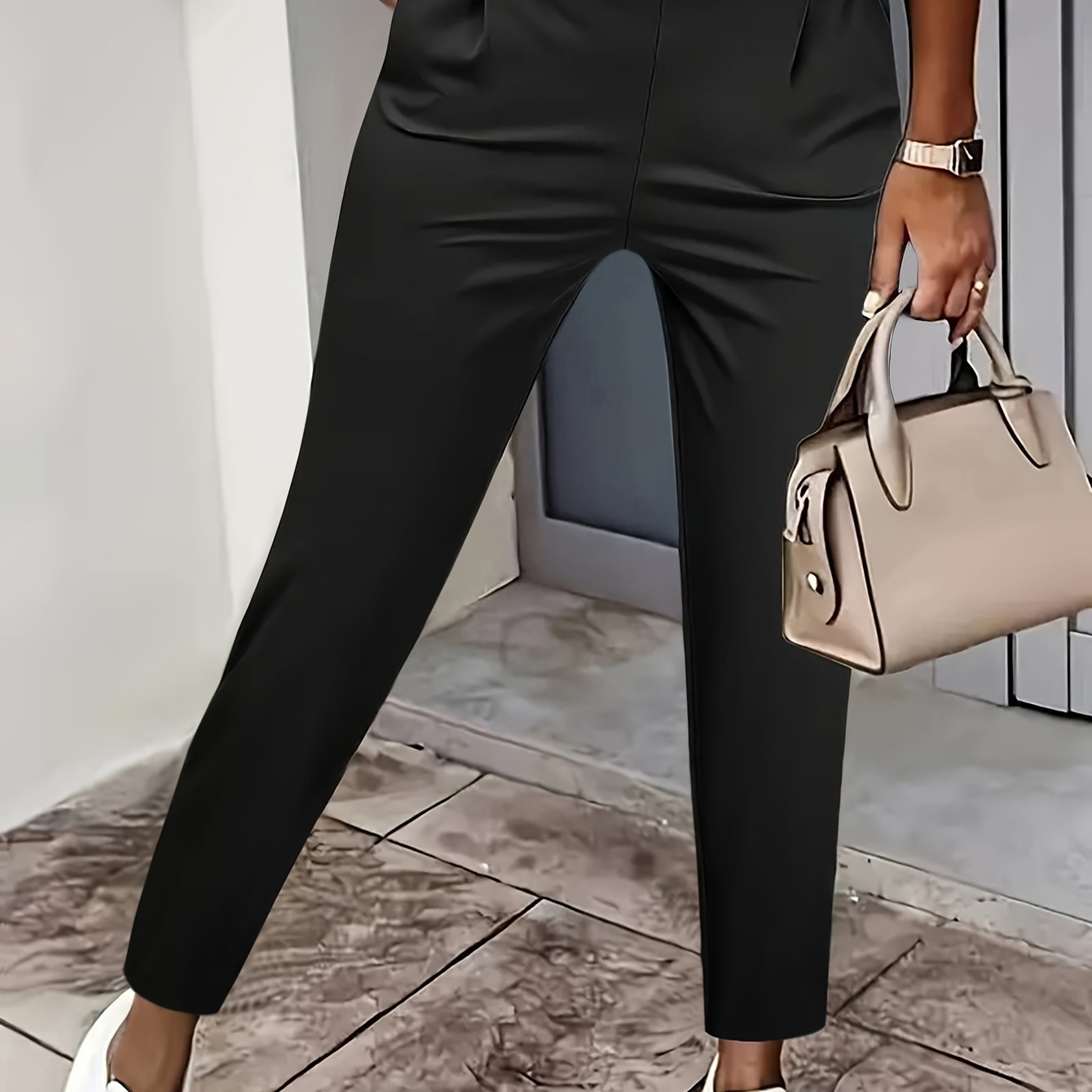 Commuting Fashion Solid Color Casual Women's Slim Metal Chain Decoration Small Feet Trousers [9/4 Pants]
