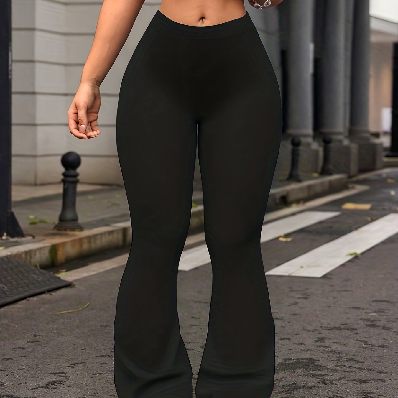 E-shop Plus Size, Plus Size Einfarbige High-Waist -Hose mit Schlag, Bequem