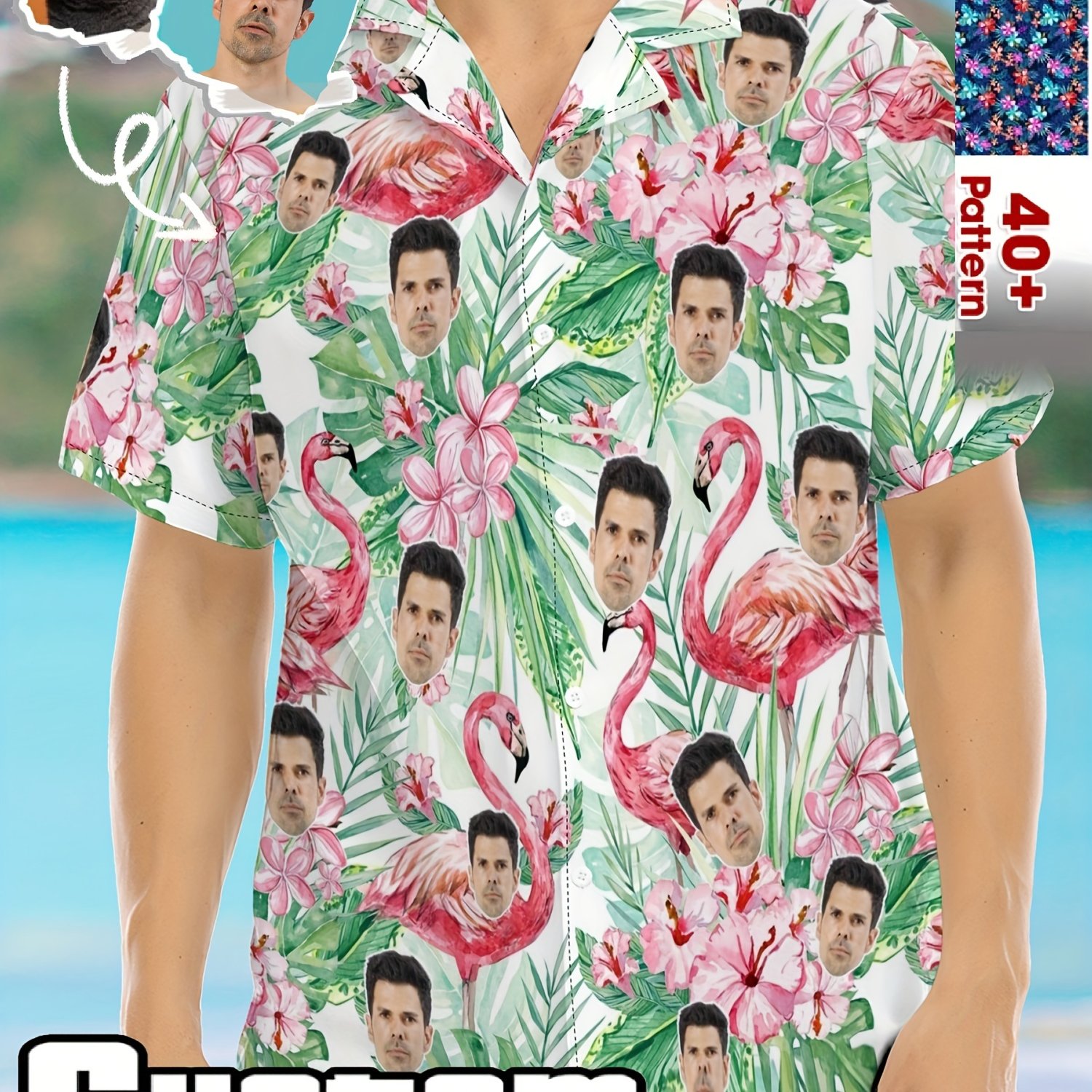 TEMU Custom Portrait Men's Hawaiian Shirt | With Full Face Images, With Button And Lapel Collar, Stretch Fabric For Summer