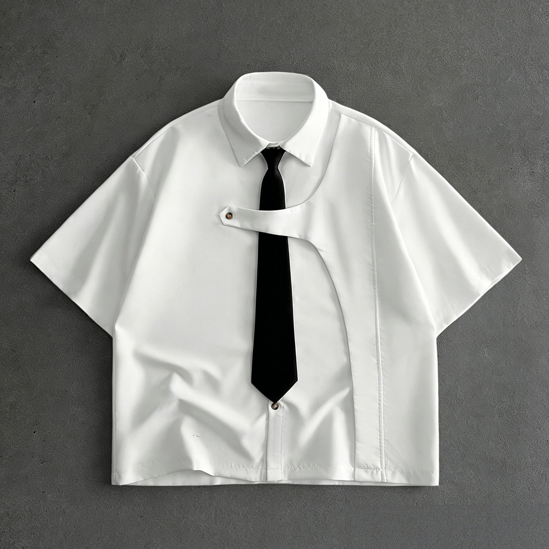 TEMU White Short Sleeve Shirt For Men, Back To School Preppy Short Sleeve Uniform Shirt With Detachable Tie, Niche Minimalist Casual Shirt Suitable