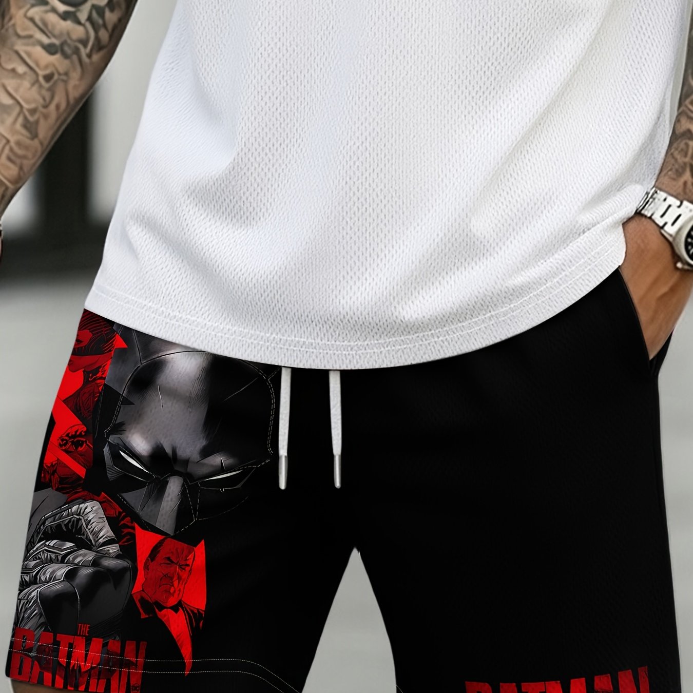 TEMU Warner . Batman Digital Printed Men's Mesh Breathable Fabric Shorts, Series Of Prints, Summer Men's Clothing, Breathable And Comfortable,