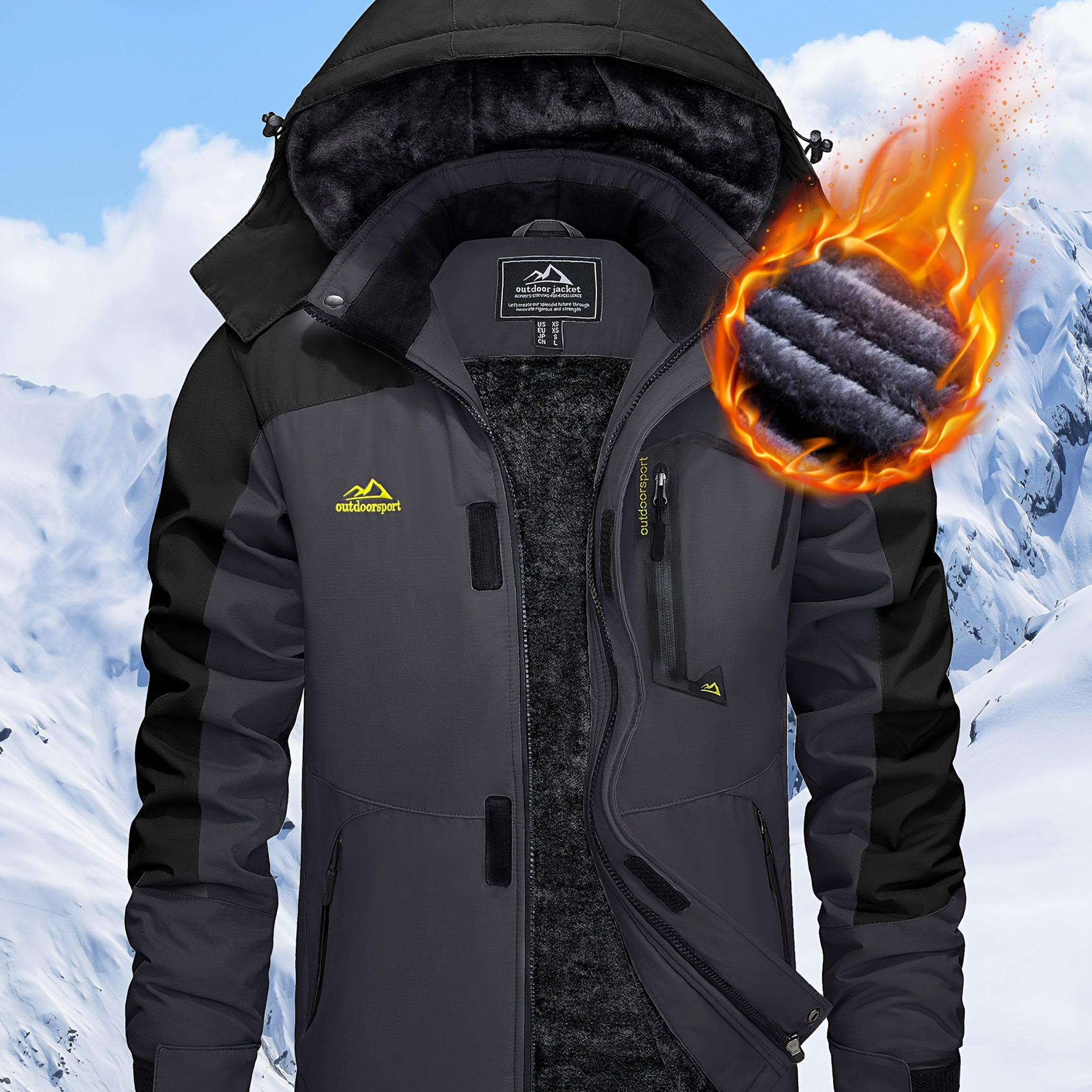 TEMU Men's Winter Warm Jackets Fleece Lined Coats Hooded Thermal Outdoor Thick Jacket Heavy Sport Hiking Jogging Camping Fishing Climbing Traveling