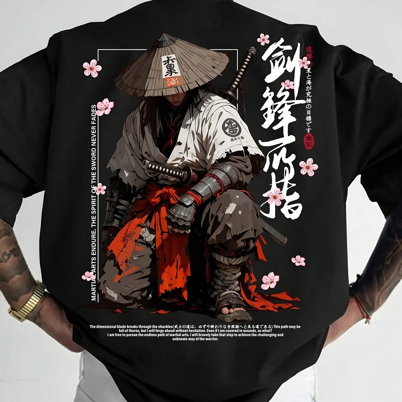 TEMU The Difficulties Is Clear Where Points Men's Casual Sports Streetwear Short-sleeve Shirt With Japanese Ink Wash Style Pattern Print - Unisex
