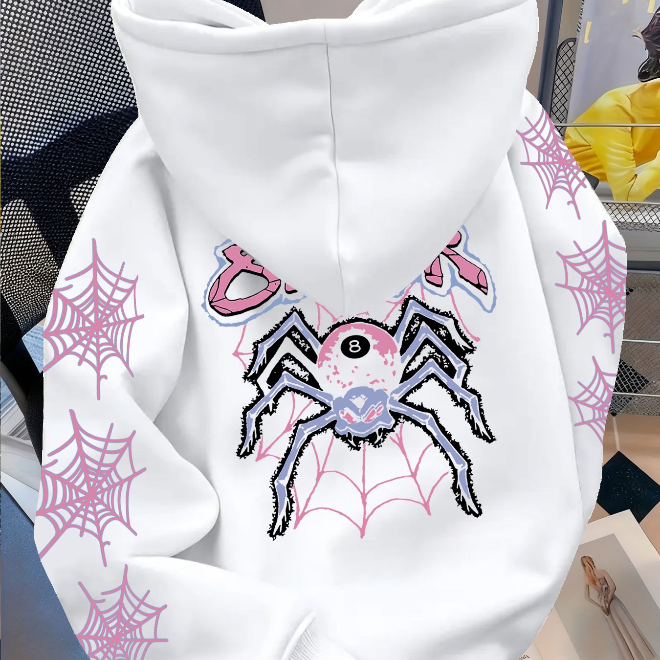 TEMU American Y2k Trend Style Element Fashionable Spider Pattern Hooded Sweatshirt, Print Loose , Fashion Hoodie
