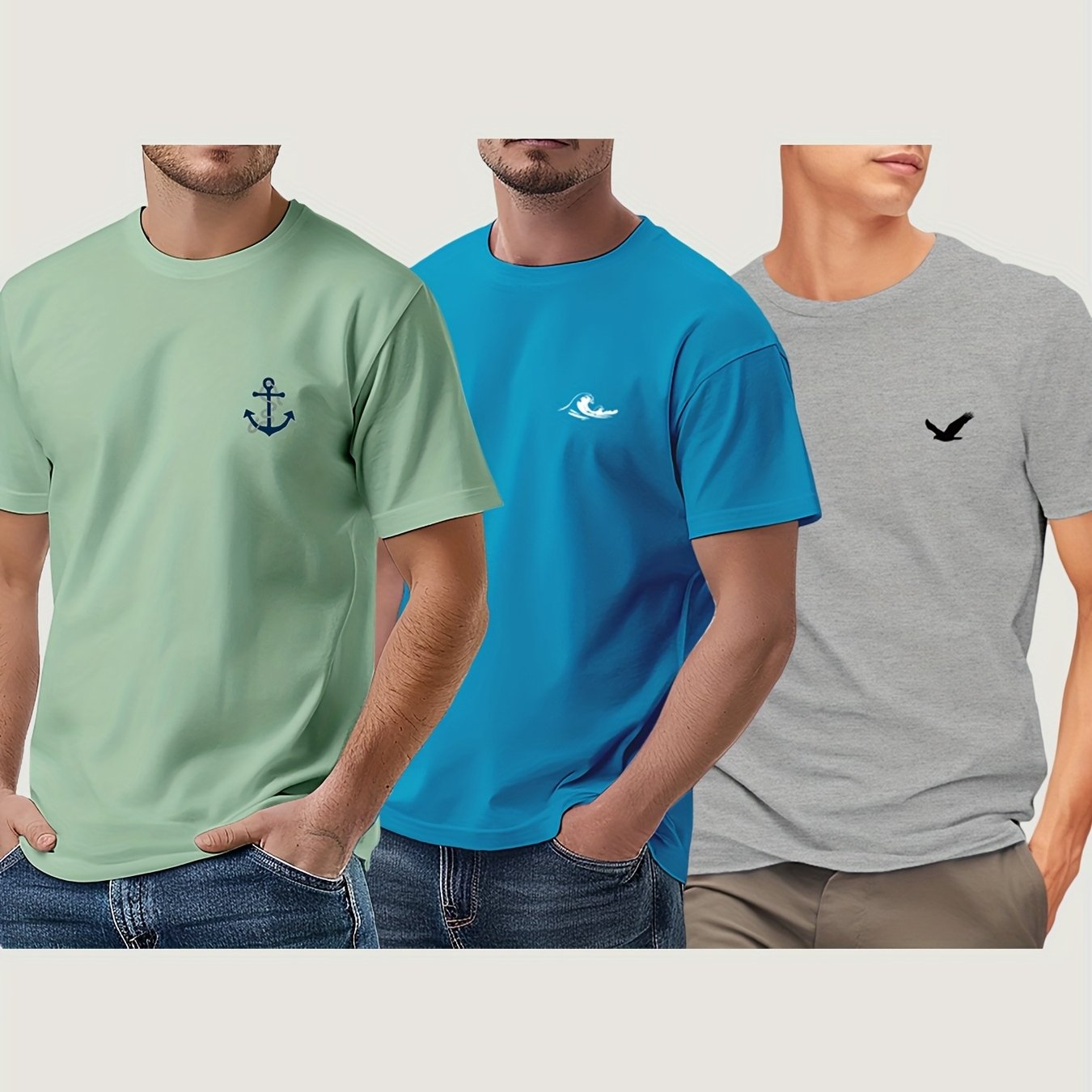 3pcs 180g Men's Short Sleeve Print T-shirts
