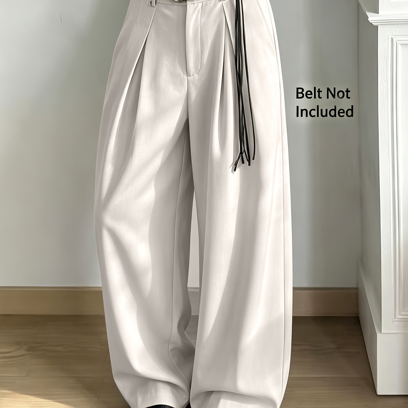 TEMU Street Style Men's Pleated Wide-leg Trousers, Drapey Wrinkle-resistant Loose Floor-length Pants, Casual All-match Light Business Suit Trousers