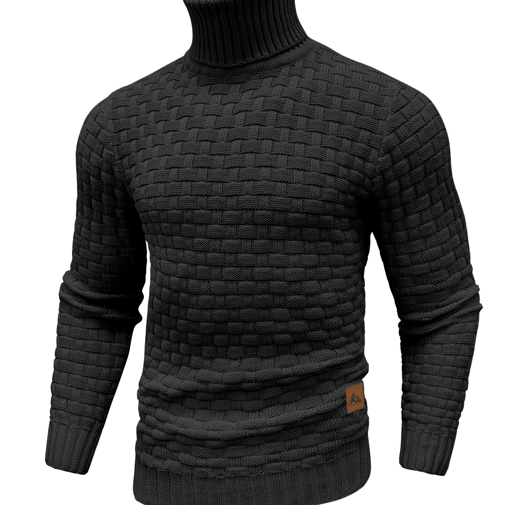 TEMU Pull de hiver à col roulé pour homme, pull chaud coupe-vent, texture gaufrée confortable et polyvalente, pull style Old Money