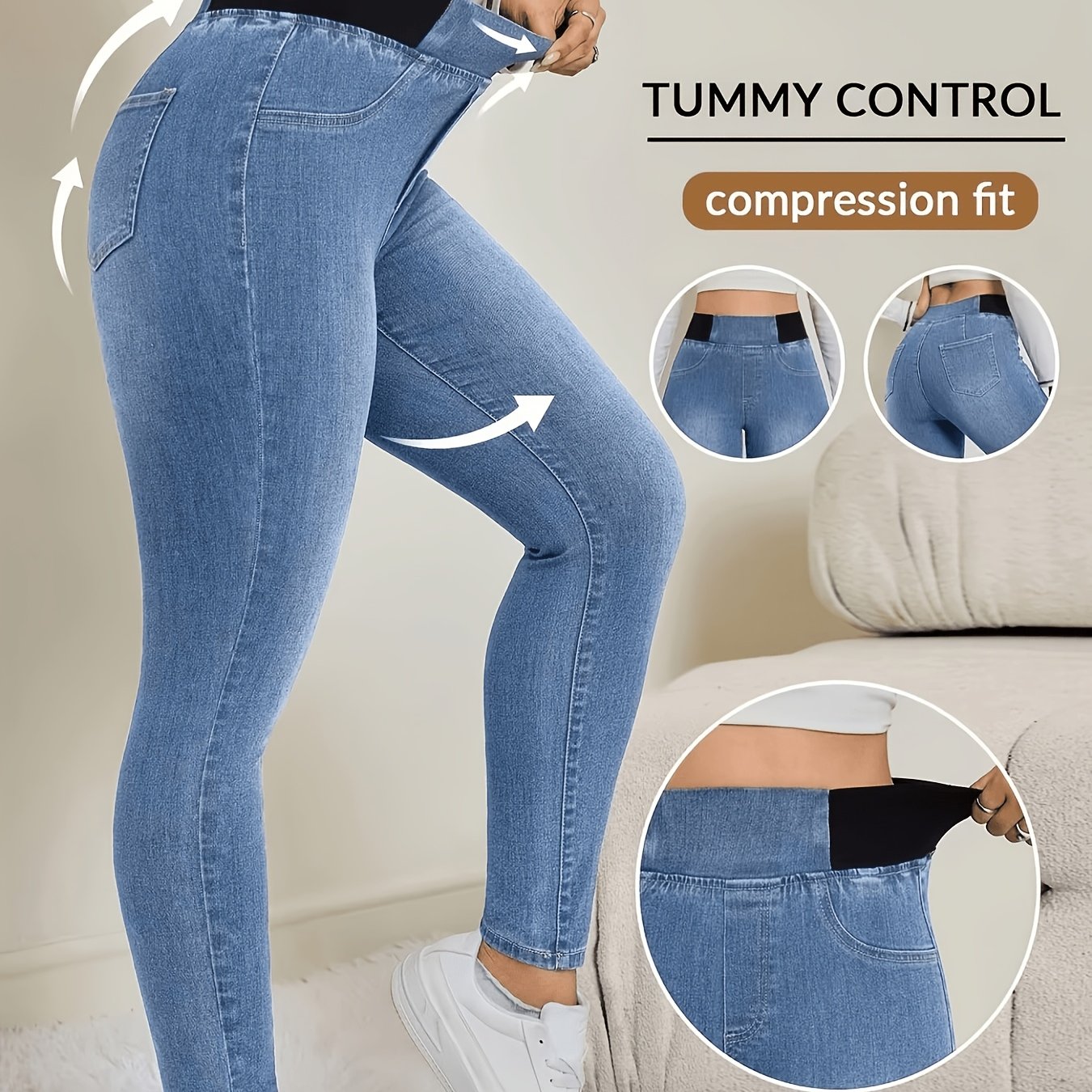 TEMU Plus Size, Women's Plus Size Printed Leggings Elastic Waist Printed Pants Tight Pants Women's Clothing Suitable For