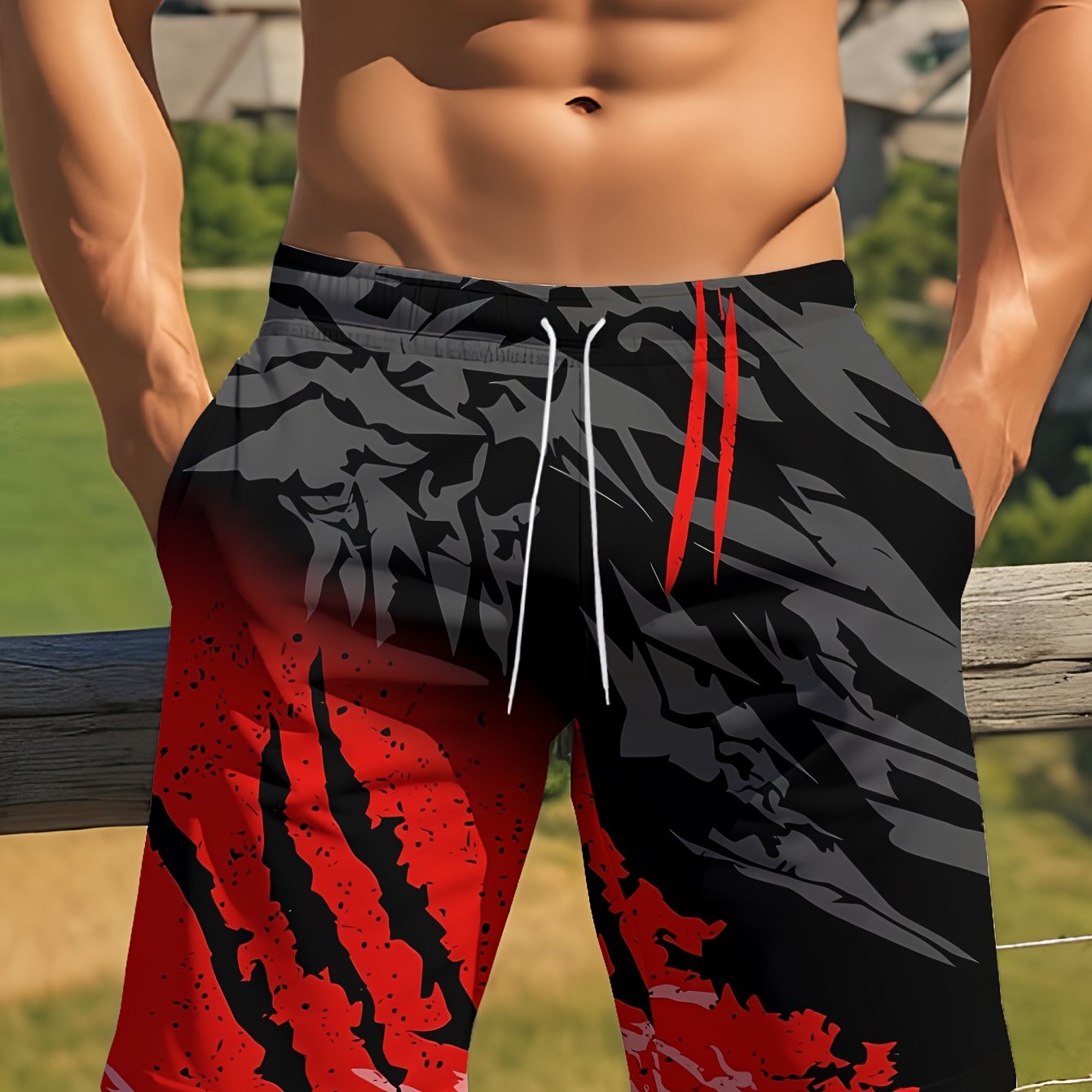 TEMU Short de plage pour homme à séchage rapide pour de sport, tendance et unique, ceinture à cordon de serrage décontractée - parfait pour les