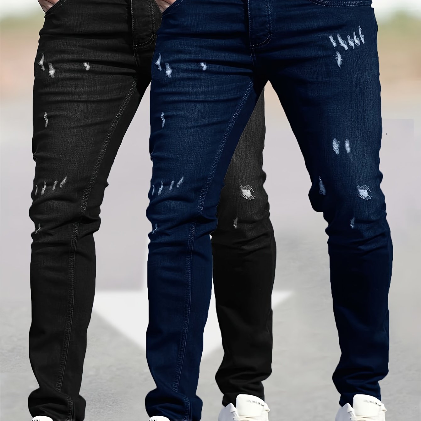 TEMU 2 Packs - Trendy Ripped Jeans For Men - Fashionable Street Style Stretch Jeans For Men - Suitable For