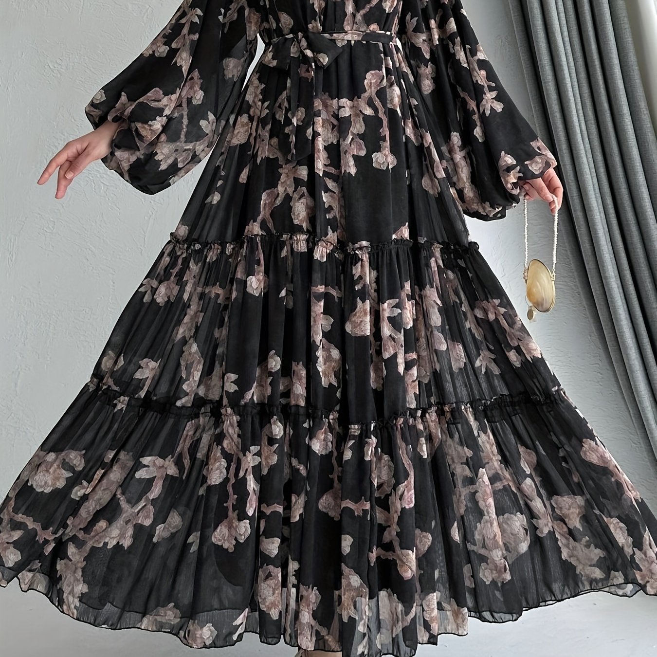 Women's Middle Eastern Chiffon Printed Long Dress