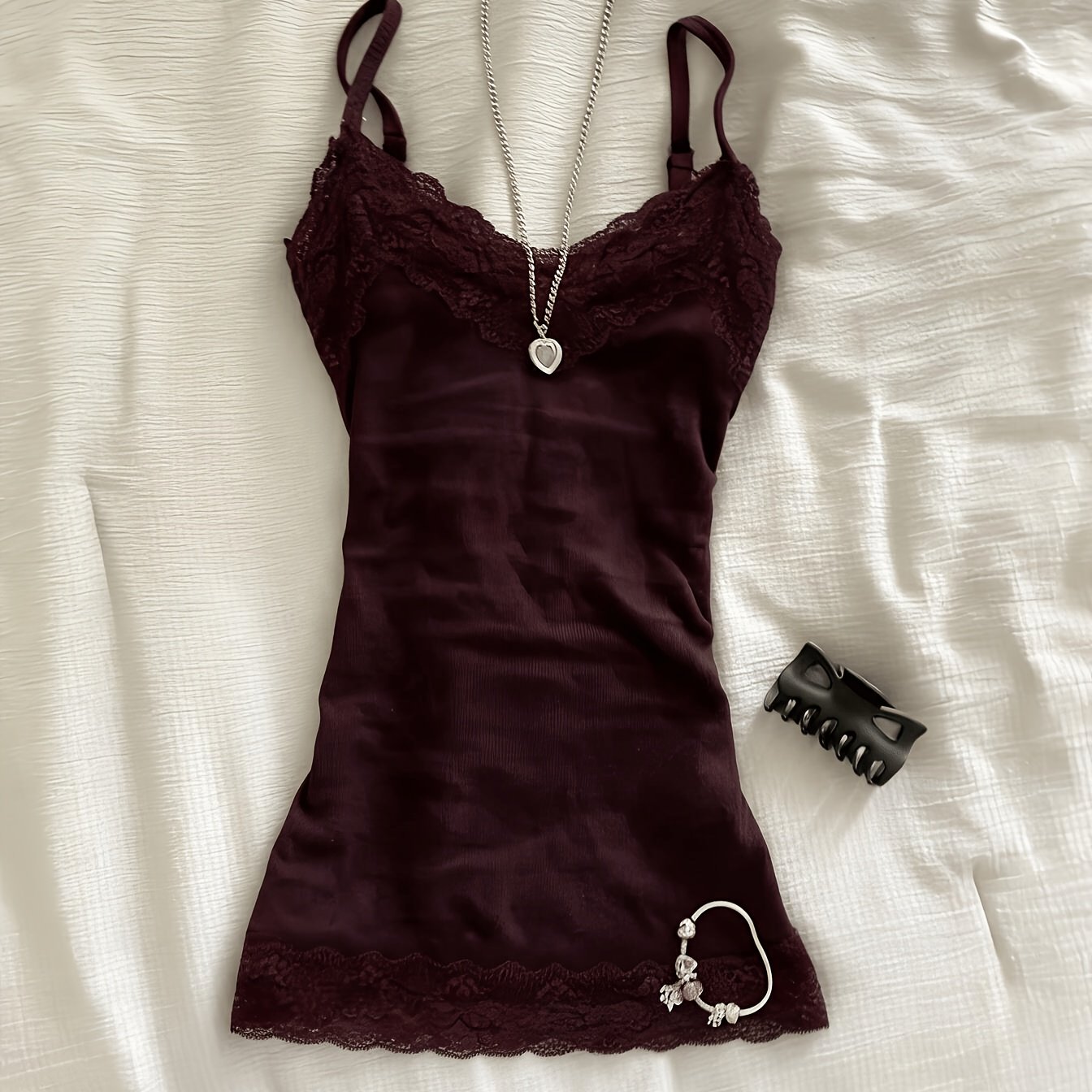 TEMU Women's Fashion Lace-trimmed Cami Top, Fitted Vest, Summer Y2k Streetwear Outfit