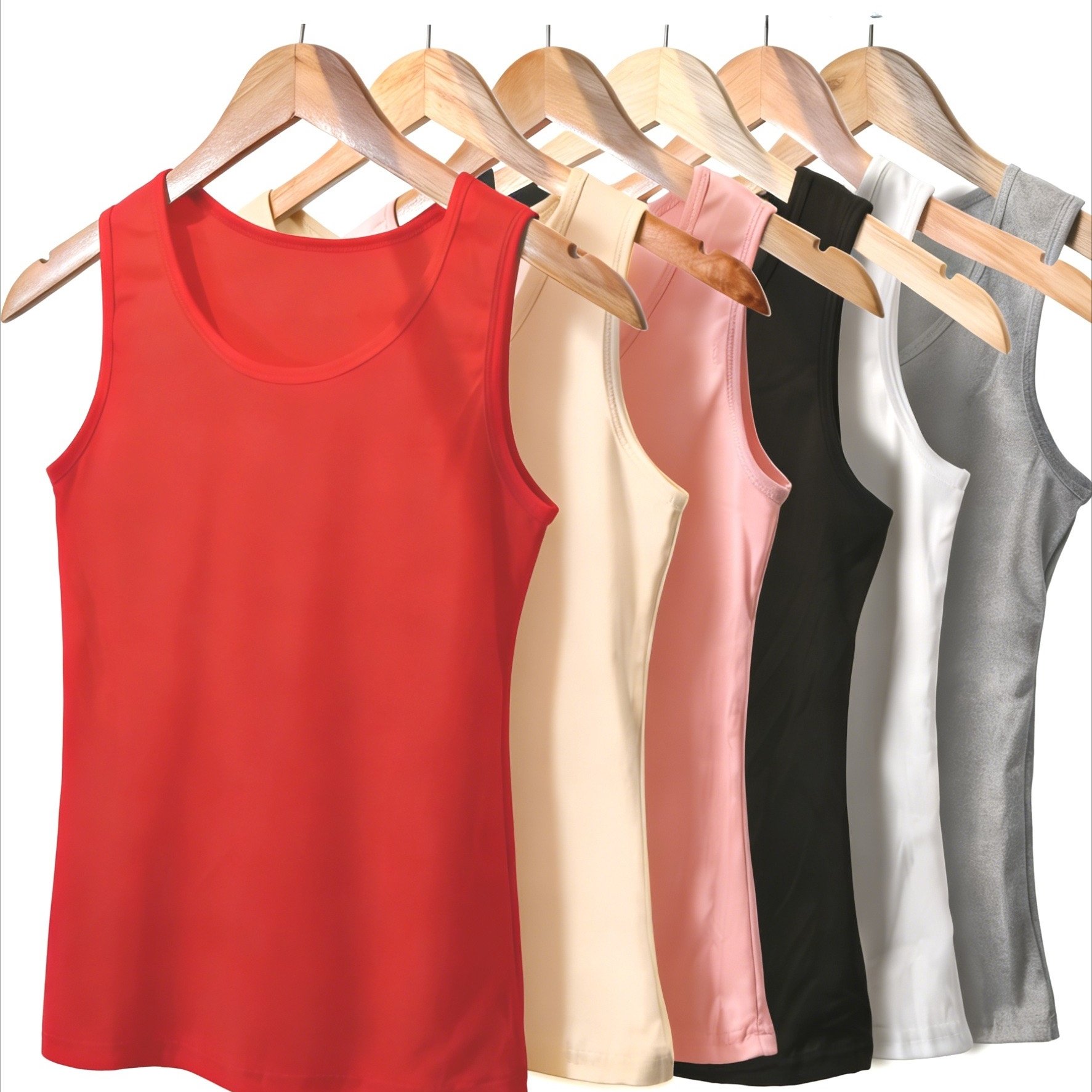 6 Women's Stretchy Tank Tops, Made From Soft And Breathable Fabric, In Multiple Colors (red//gray/pink/beige) | Suitable For Layering In And For Casual Occasions At Home