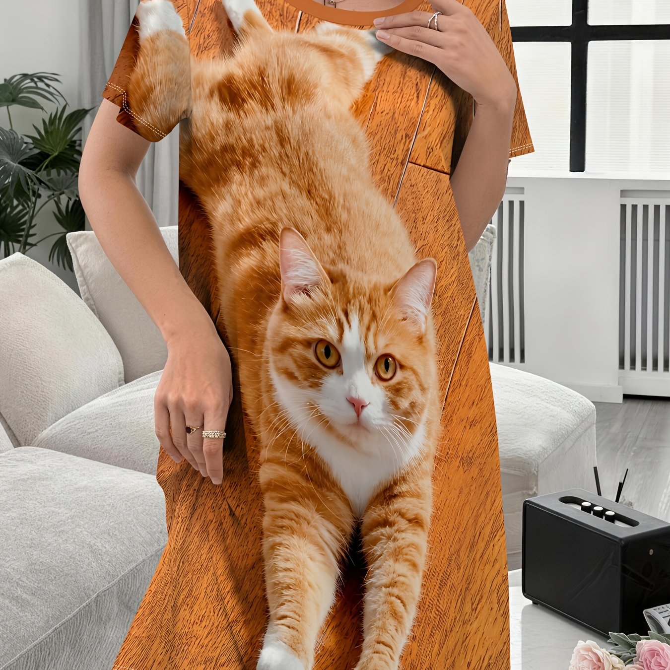TEMU Women's Casual For Home Nightgown, Casual Nightgown With Realistic 3d Print, Comfortable For , Ladies' Nightdress, Elegant Women's Clothing For