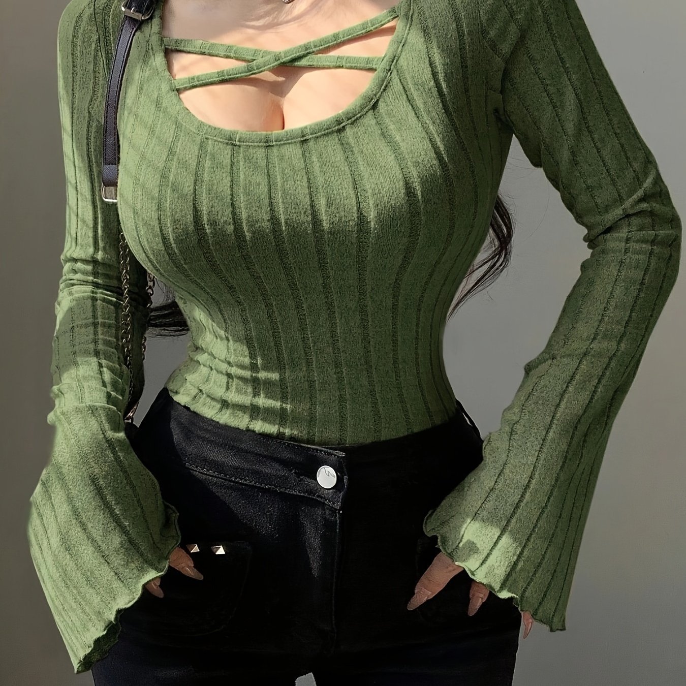 ◆GCDS◆ ROUCHES KNIT LONG SLEEVES TOP DKPAA21040SI Rouches Long Sleeves Top Silver | GCDS Official Website