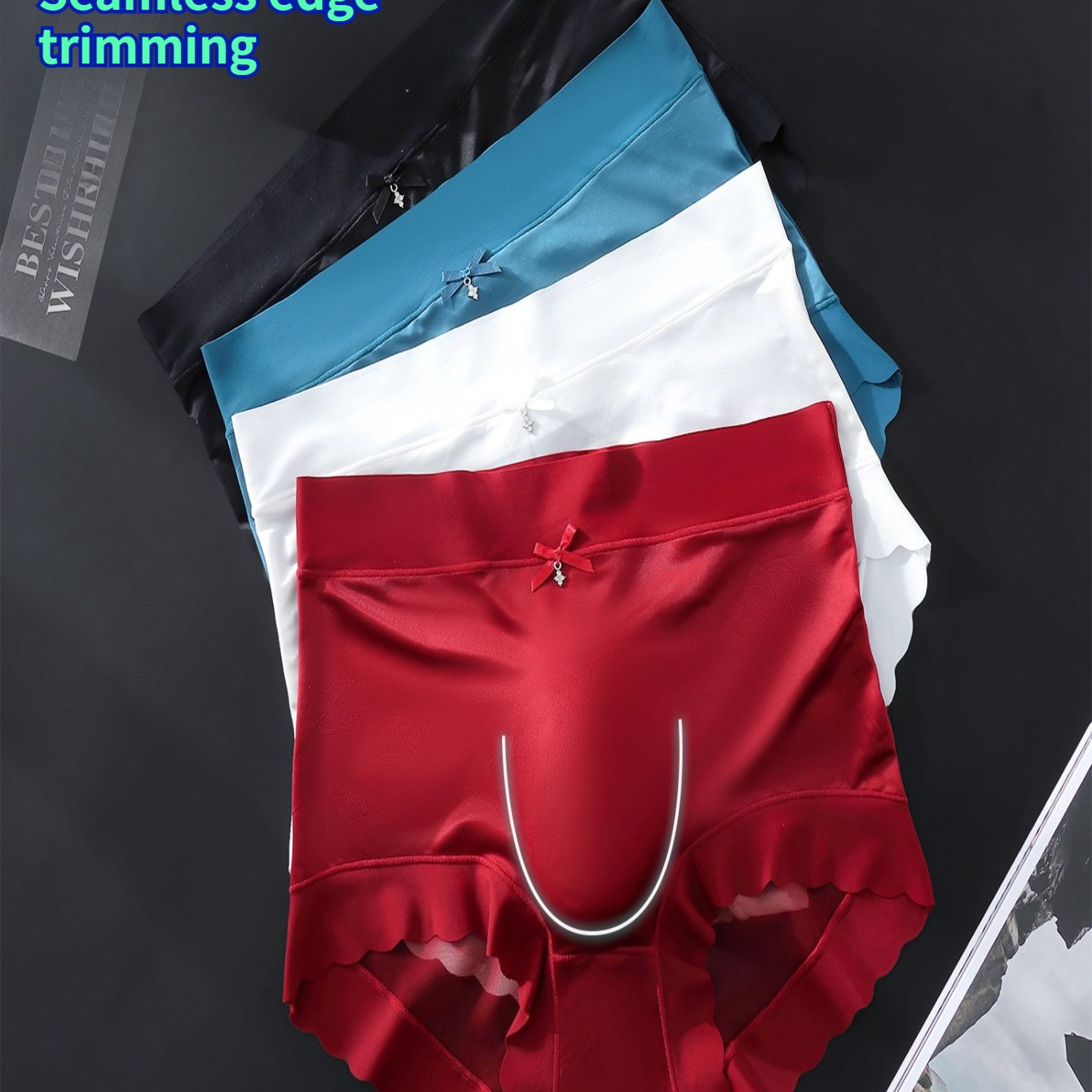 Image of 3pcs Multi Tone Shade Tiny Bow Ornament Wavy Lace Trim French Luxury Elegant Aesthetic Daily Dating Loungewear Versatile Slim Men's Boxer Briefs Multipack