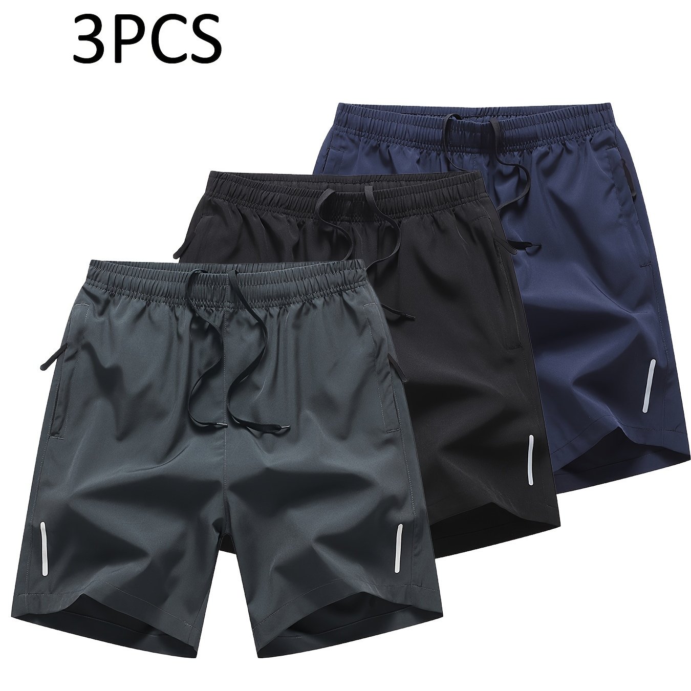 TEMU 3pcs Men' Fashion , Drawstring Shorts With Zipper Pockets For Summer Training, Summer Daily