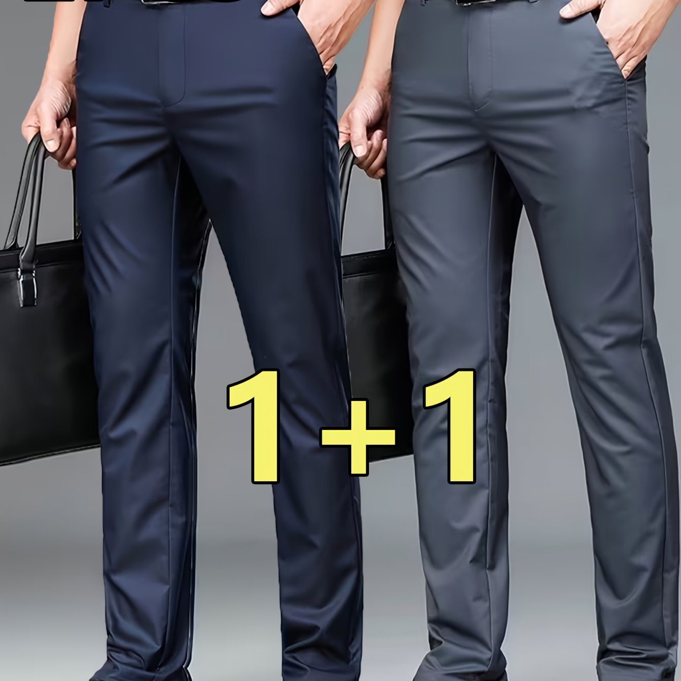 TEMU 2pcs Men's Professional Business Dress Pants, Office Trousers With Stretch, Versatile Black Straight-leg Casual Pants For Work