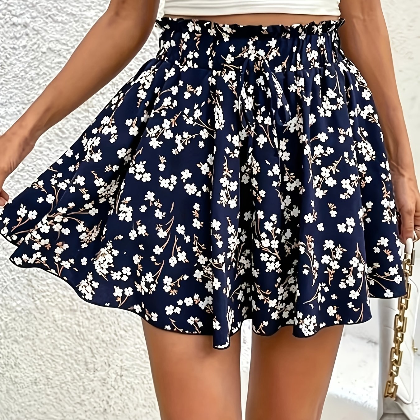 E-shop Sommer-Mode High-Waist Weitbeinige Mini-Skort