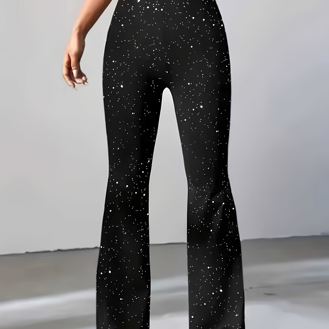 Image of Women's Wide- Bell-bottom Pants With Sequin - High-waisted Elastic Waist Flare Pants Suitable For Spring/summer, Casual/formal Wear - Elegant (machine Washable)