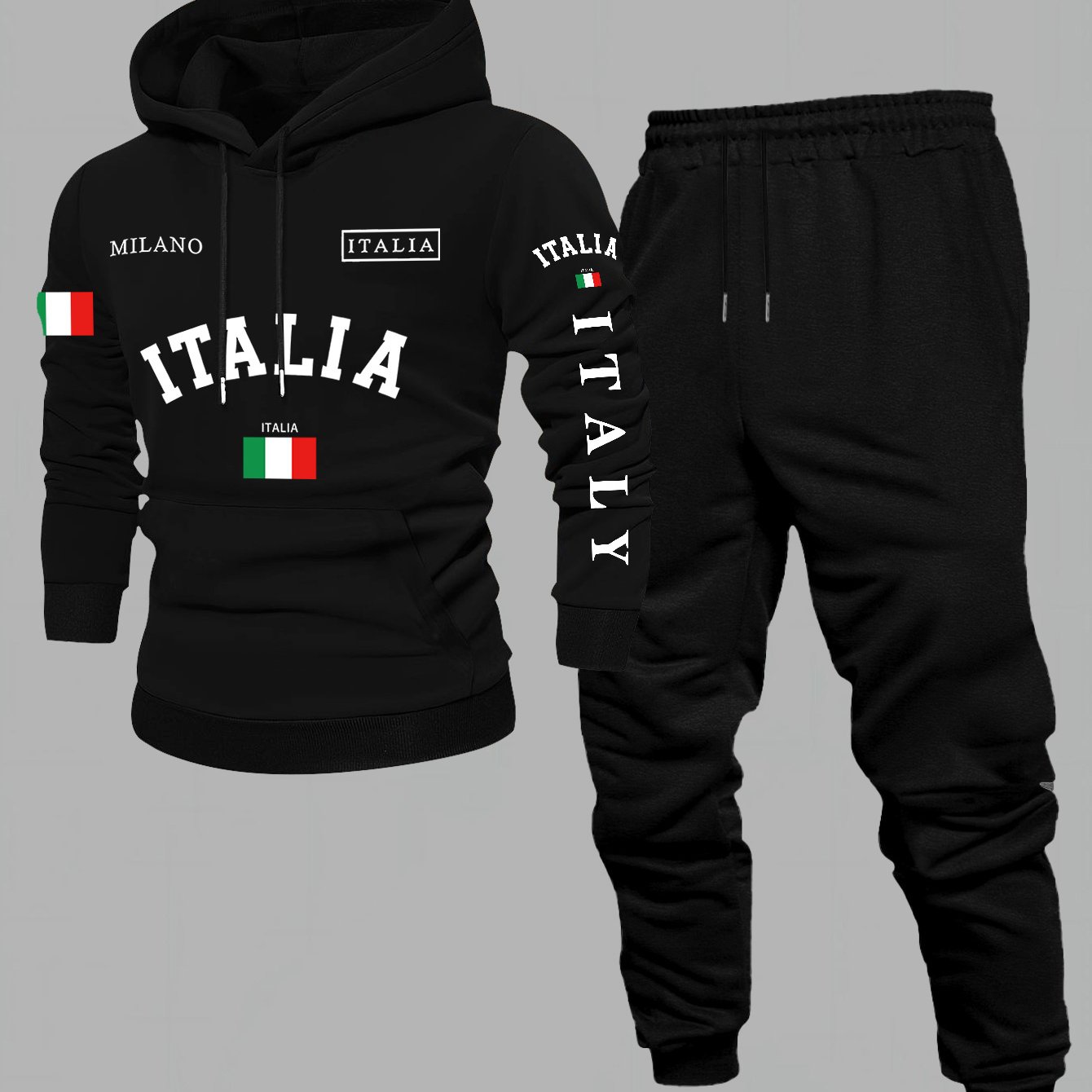 TEMU Men's 2025 New Style Sports Casual Trendy Print Hooded Sweatshirt Two-piece Set For Spring And Autumn