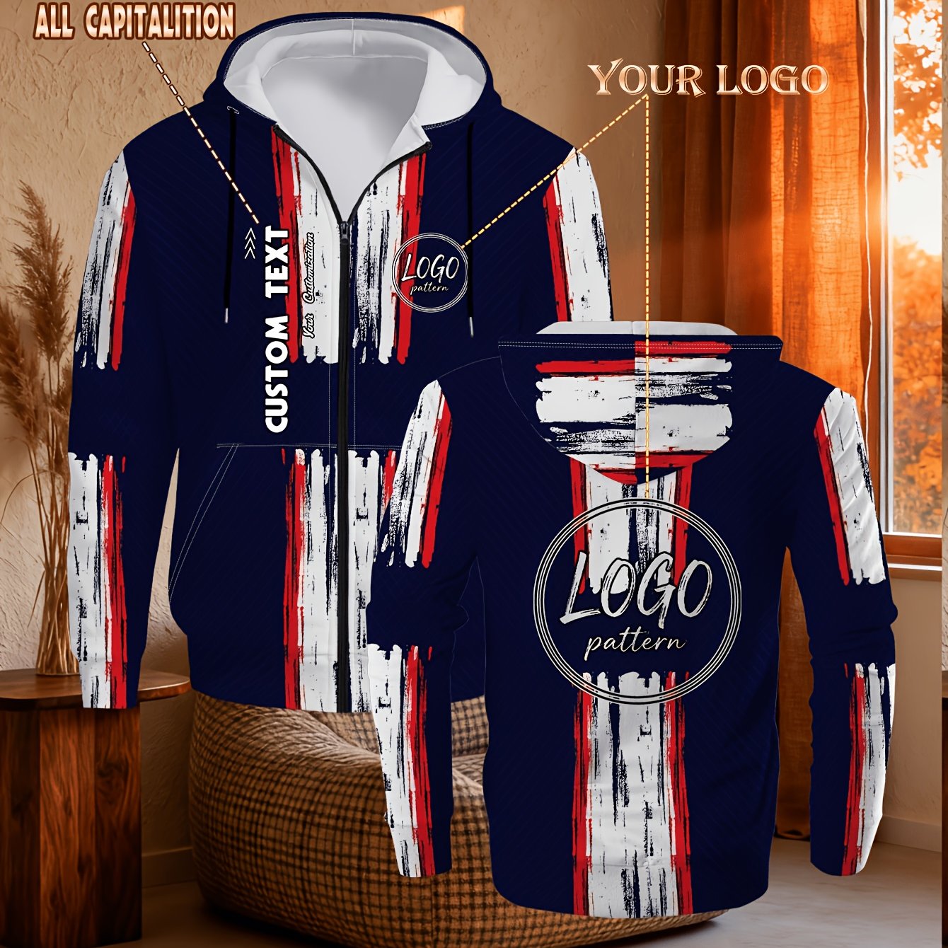 TEMU Sweat à capuche zippé athlétique vintage pour homme – Polyester durable et à la décoloration, personnalisez /le nom d'équipe rétro, parfait pour