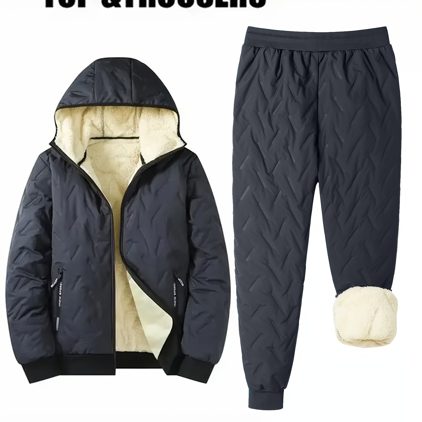 TEMU Men's 2pcs Insulated -lined Hooded Jacket - A Stylish Winter, Featuring Zippered Pockets, Machine Washable, And Designed In A Perfect For Cold