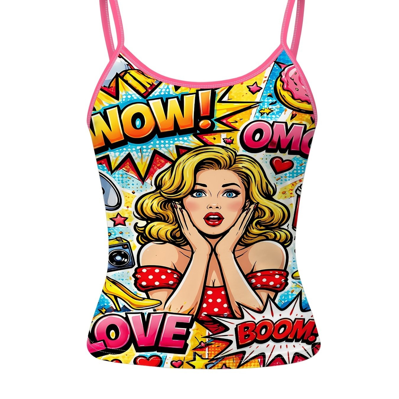 TEMU Summer Women's Small Camisole, Retro Pop Blonde Trendy Print
