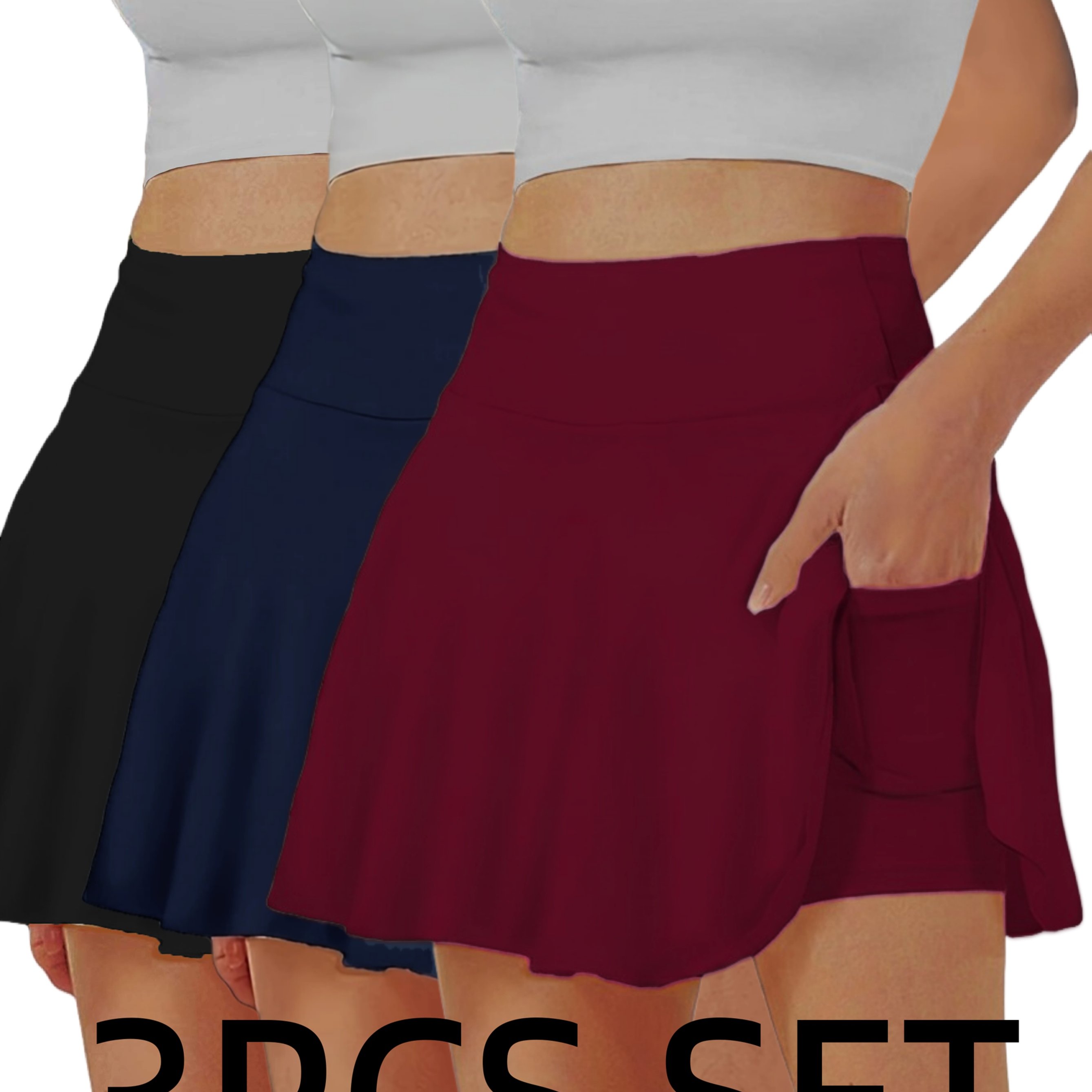 3pcs Spring/summer Design Women's Sporty Skort With Pockets, Suitable For Sports, Running, And Fitness, Featuring A , Casual Daily Skort Pants For Women