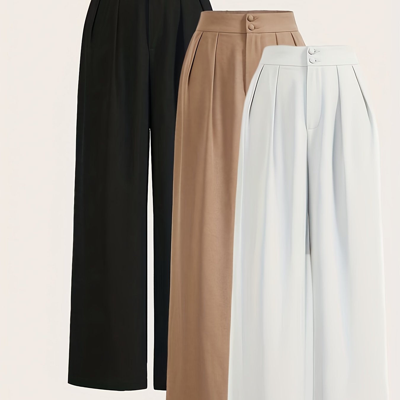 E-shop YY0916105-3-teiliges Set Weitbeinige Hosen, Hohe Taille mit Doppelknöpfen, Locker bequem geschnittene Weitbeinigkeit, Maschinenwaschbar chemisch