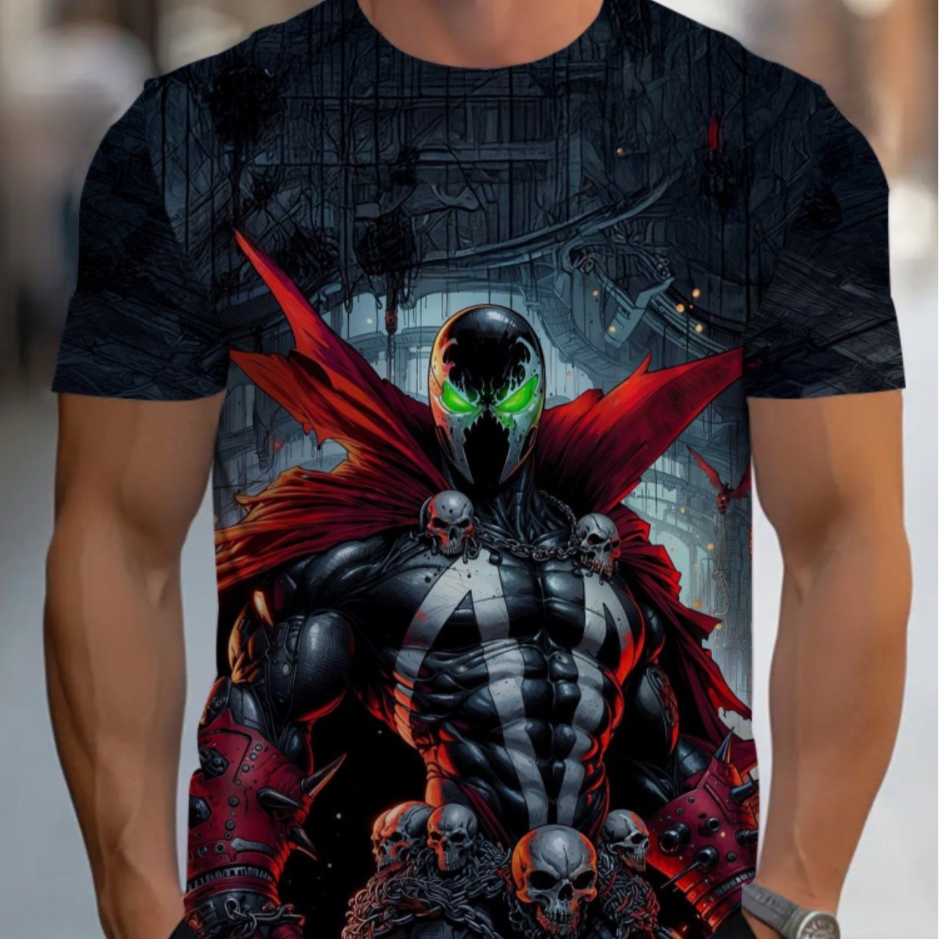 TEMU [printed Design - Not Textured] Men's Casual T-shirt - Red And Black Superhero Print Design - Versatile For Daily Wear, Fitness, Sports, And