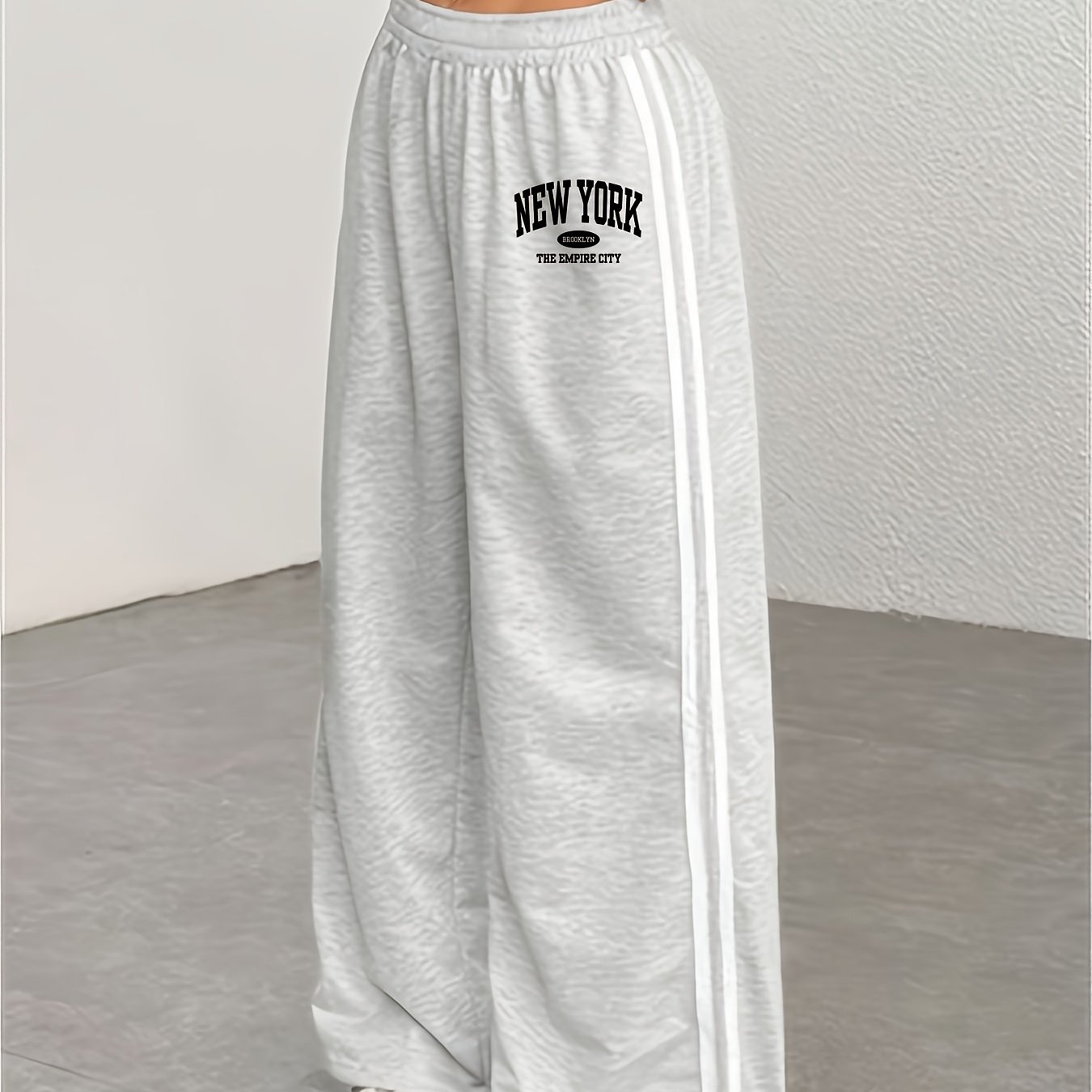 Image of Girls' Fashion Letter Print Athletic Pants, Spring Summer Fall Outdoor Activities Loose Casual Versatile Long Trousers, Side Stripes, For Outdoor