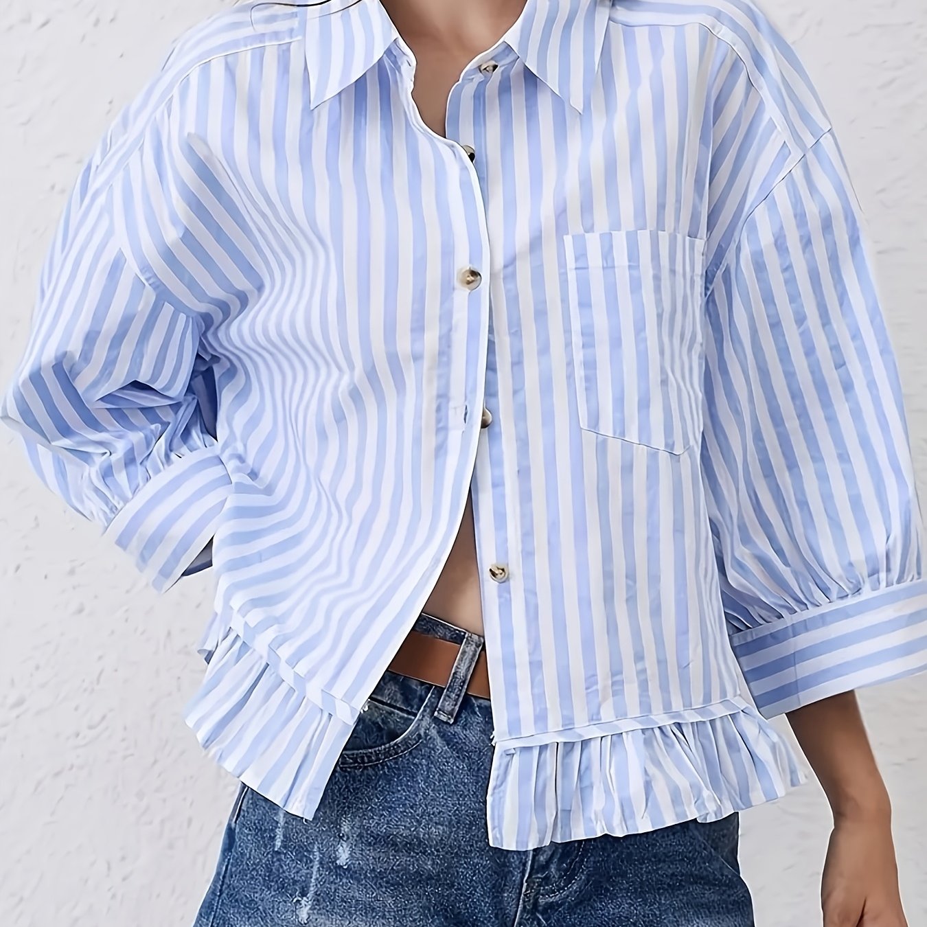 TEMU 우아한 셔츠, 러플 헴 | 라펠 칼라, 버튼 디테일, 성인 여름 의류로 완벽
