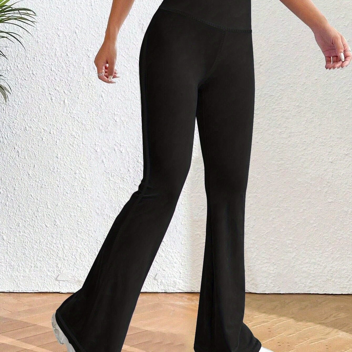 Image of Women's Casual Pants For Outdoor S With Fashionable Stitching Details, Solid Color Flared Long Trousers
