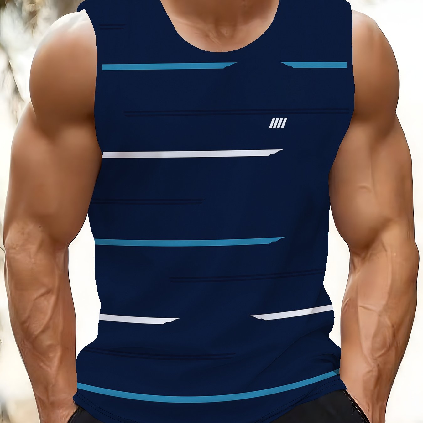 TEMU [print Design-not Textured] Men's Fashion Trendy Print Sleeveless Vest, Outdoor , Suitable For Daily , City , Trendy Gatherings, And More, Plus