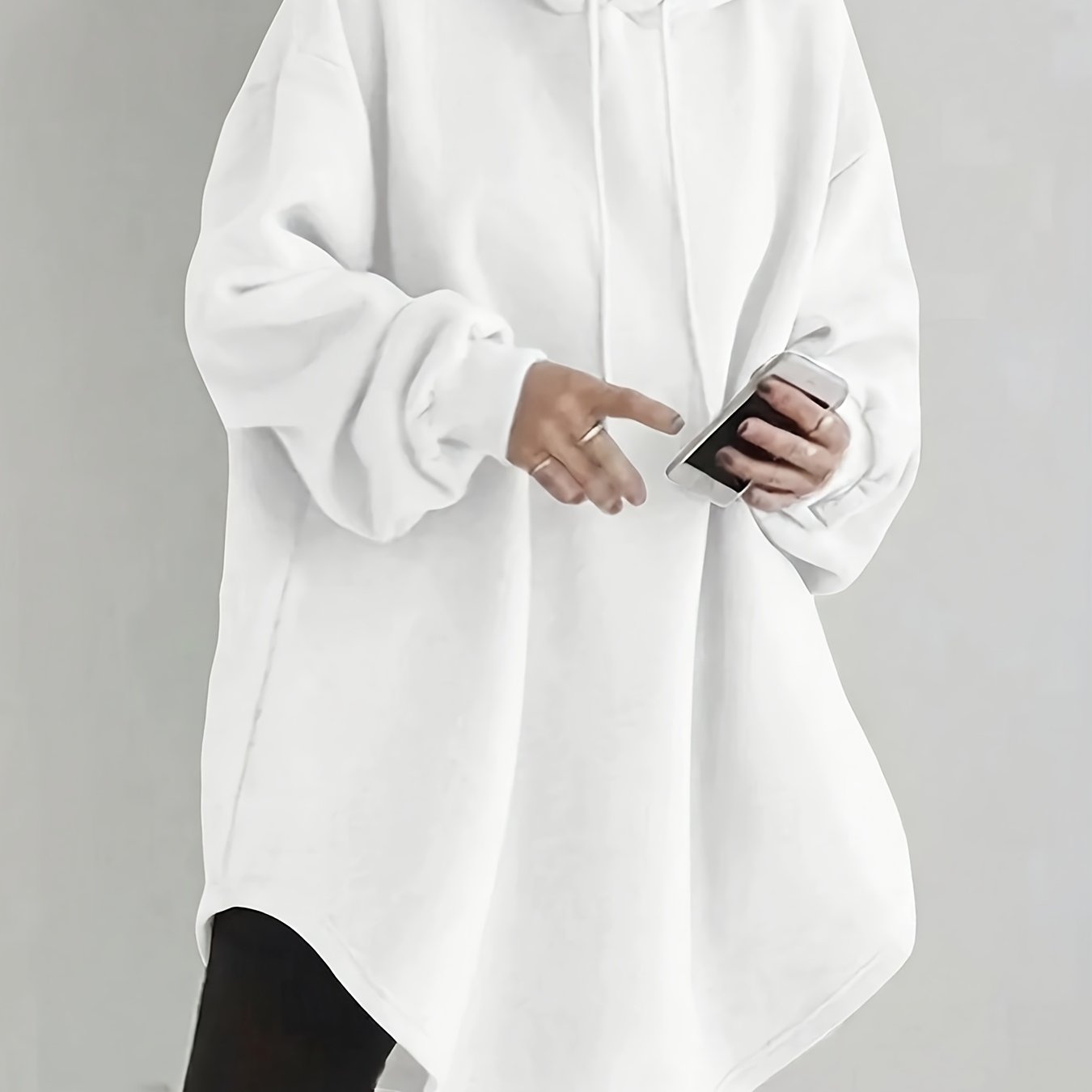 TEMU Women' Shoulder-lower Long Sleeve Loose Sweatshirt With Drawstring