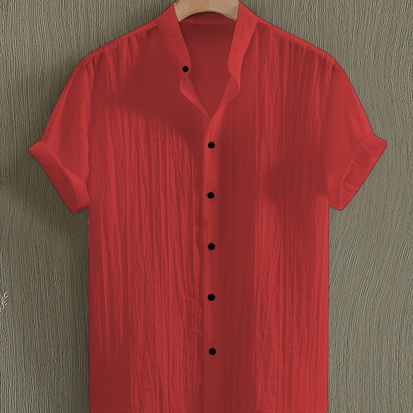 TEMU Obm Men's Summer Solid Color Semi-transparent Short Sleeve Casual Stand Collar Shirt, Button-up Fashion Versatile Shirt For Beach Vacation Pool