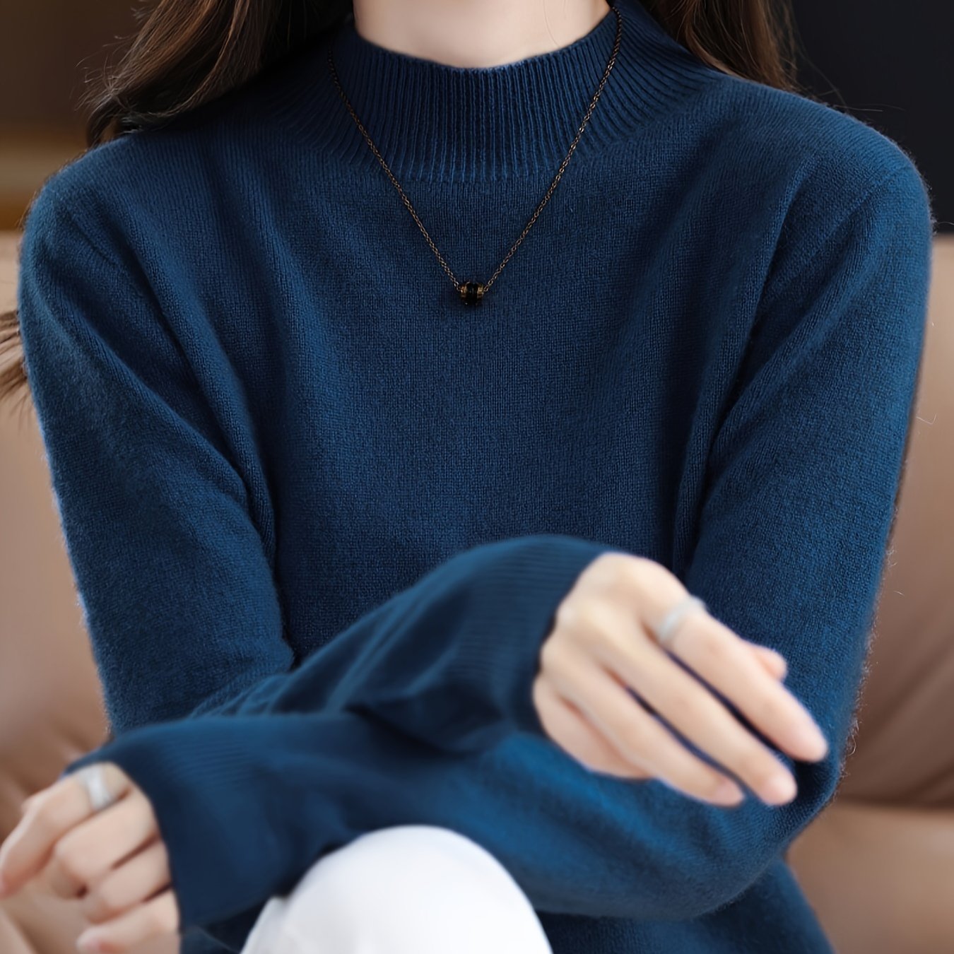 TEMU Chic Solid Color Crew Neck Sweater For Women - Cozy Knit, Long Sleeve, Fall & Winter, Autumn Winter, New Model